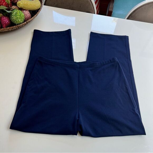Vintage 1970s Navy Stretch Knit Wide Leg Trousers / Lounge Pants - Picture 3 of 7